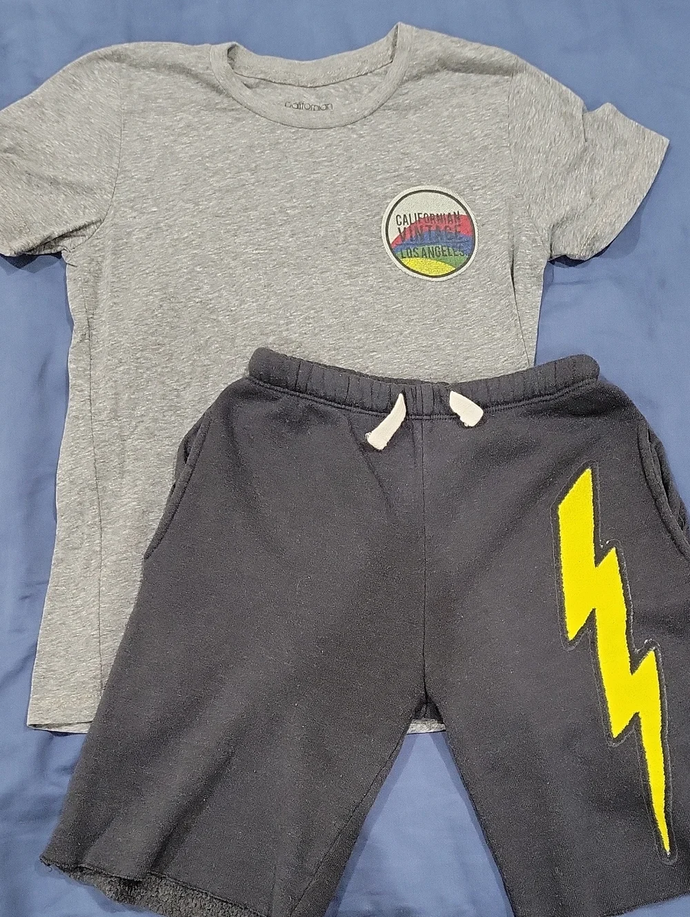 California Vintave Kids Gray T-Shirt & Black Shorts Set with Yellow Lightning